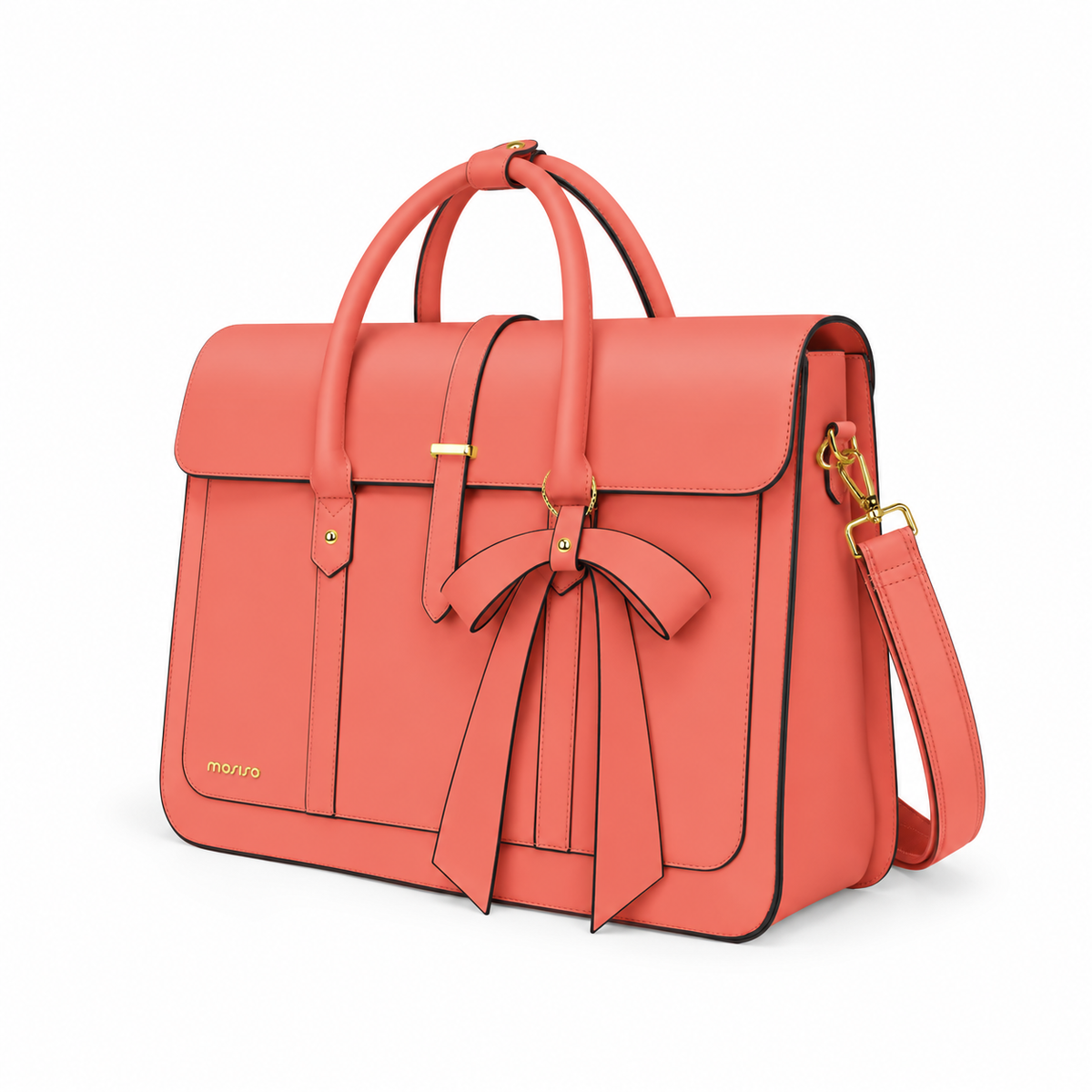 Coral Leather Laptop Bag With Bow