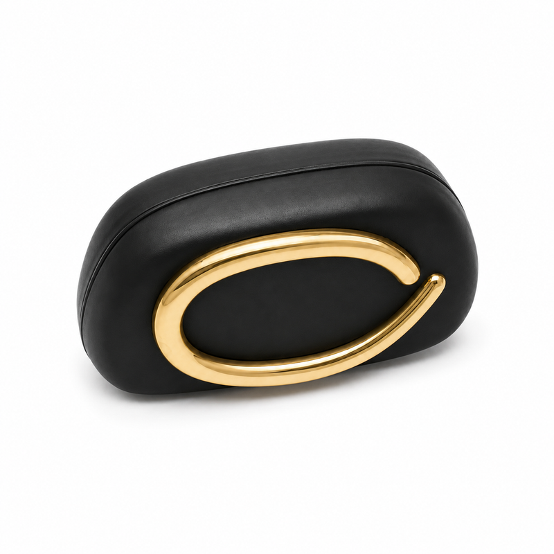 Black Sculptural Clutch with Gold Handle-2