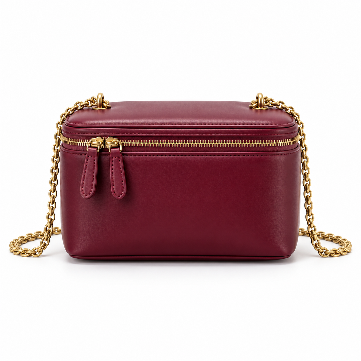 Burgundy Vegan Leather Chain Crossbody Bag-4