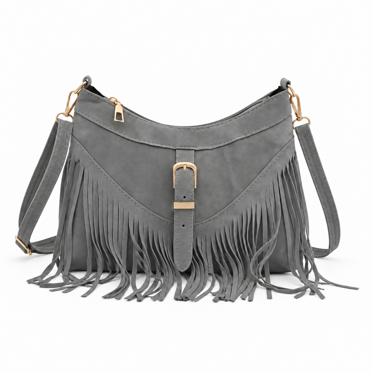 Vintage Grey Bohemian Fringe Shoulder Bag-2