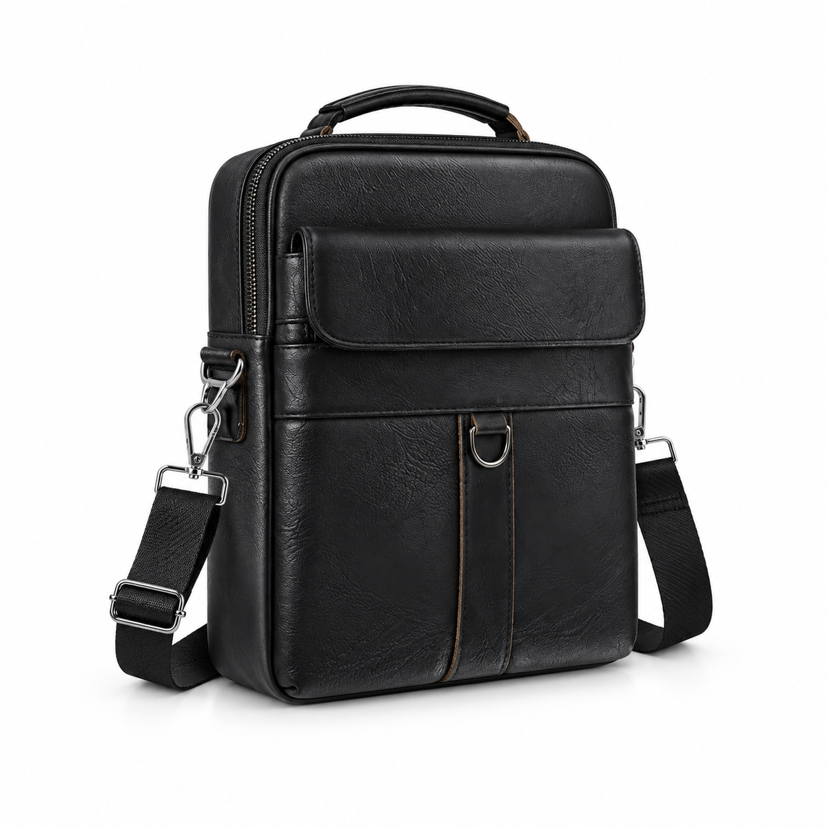 Black Leather Laptop Bag With Strap-1