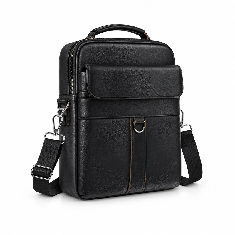 Black Leather Laptop Bag With Strap-1