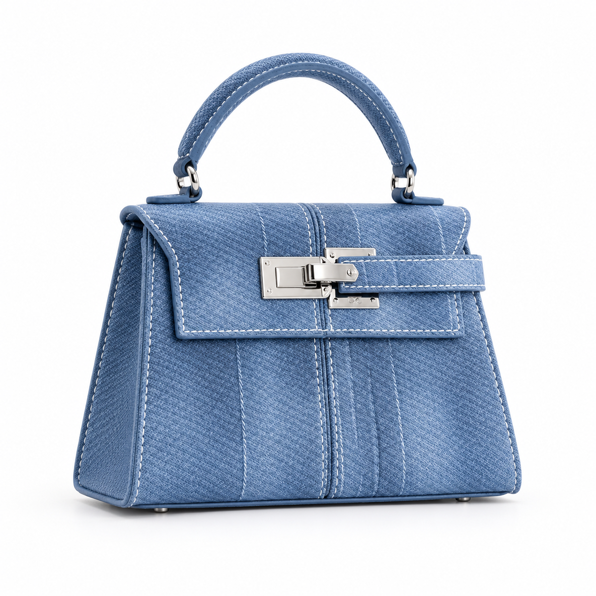 Blue Structured Satchel With Silver Lock-1