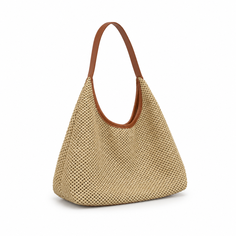 Light Brown Woven Raffia Shoulder Bag-1