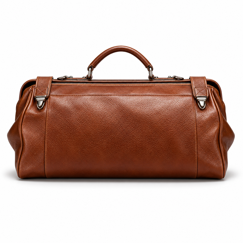 Cognac Brown Leather Duffel Travel Bag-2