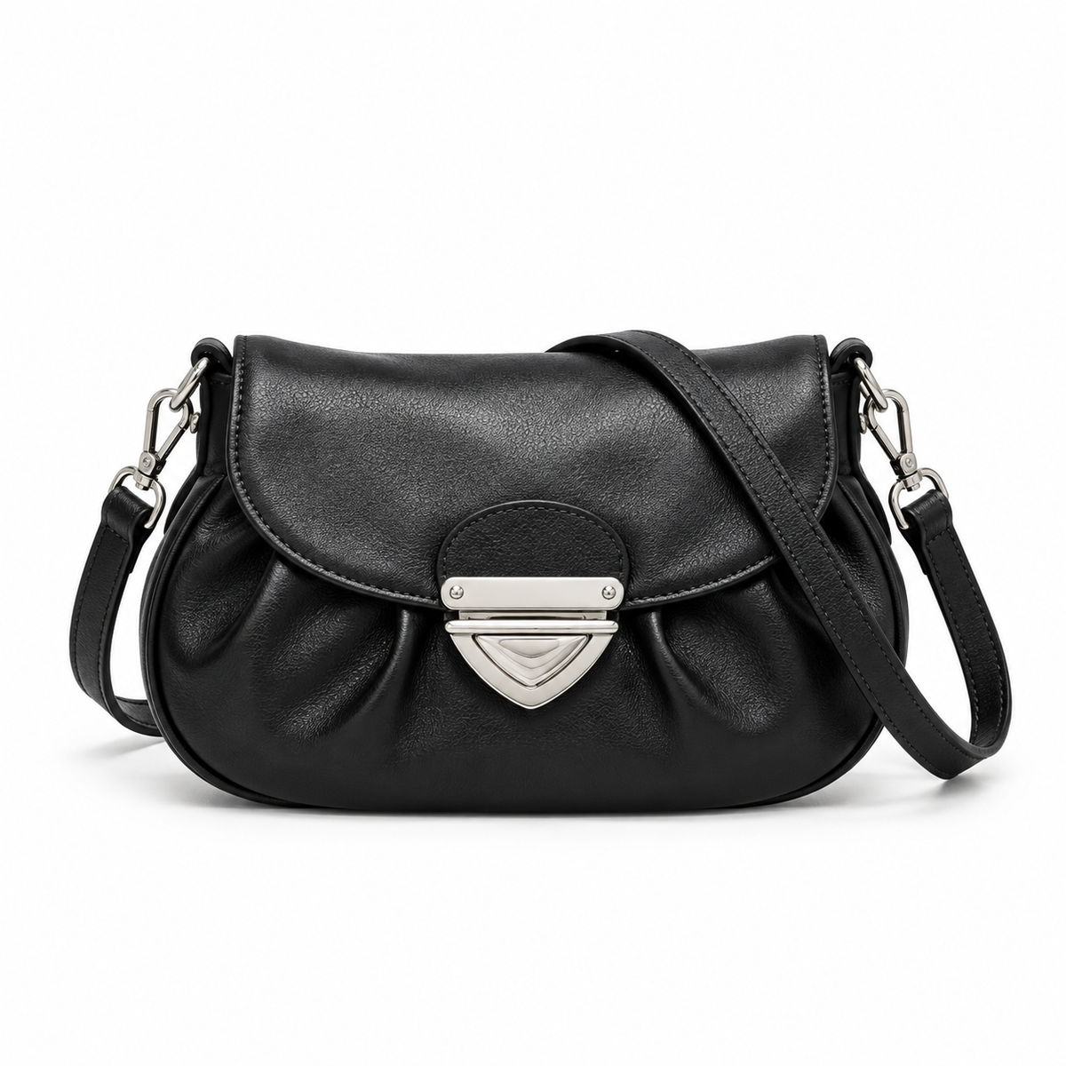 Elegant Ruched Black Crossbody Shoulder Bag-3