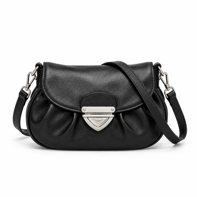 Elegant Ruched Black Crossbody Shoulder Bag-3