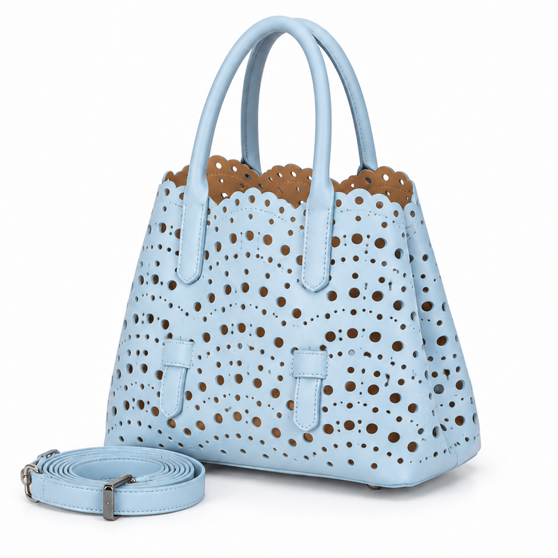 Denim Blue Laser-Cut Tote Handbag-3
