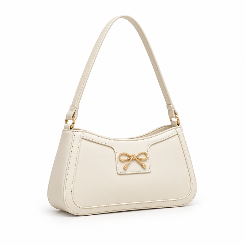 Elegant Ivory Bow Accent Shoulder Bag-1