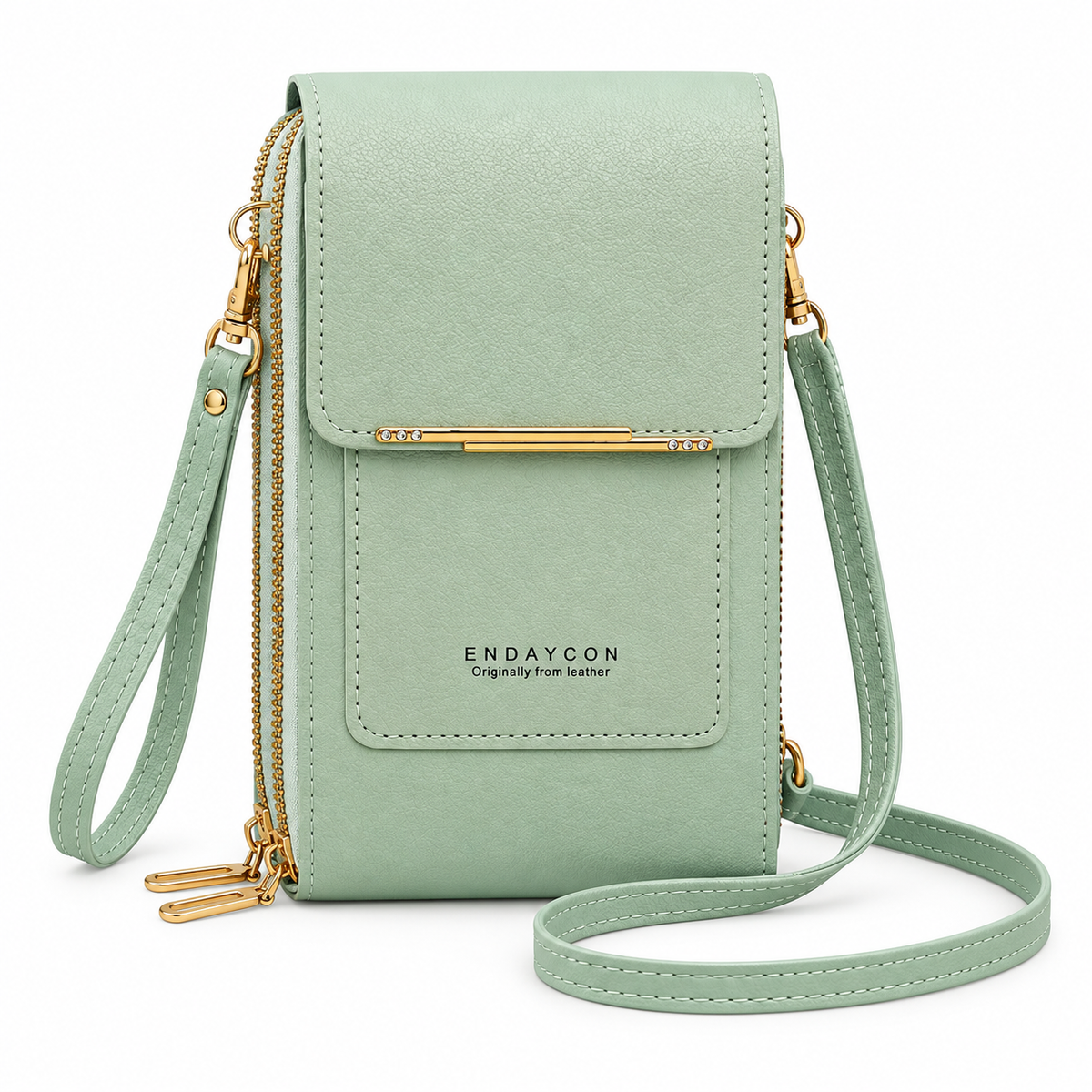 Mint Green Textured Crossbody Phone Bag-4