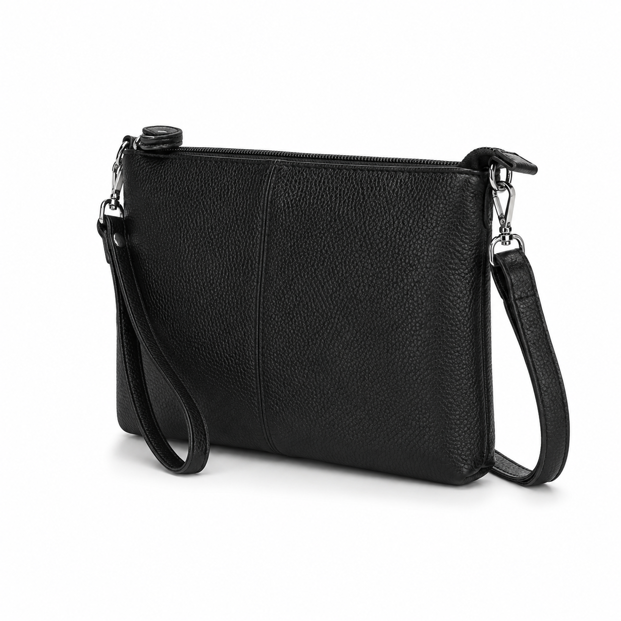 Premium Black Textured Leather Crossbody Clutch Bag-2