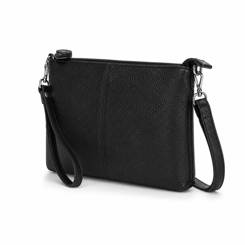 Premium Black Textured Leather Crossbody Clutch Bag-2