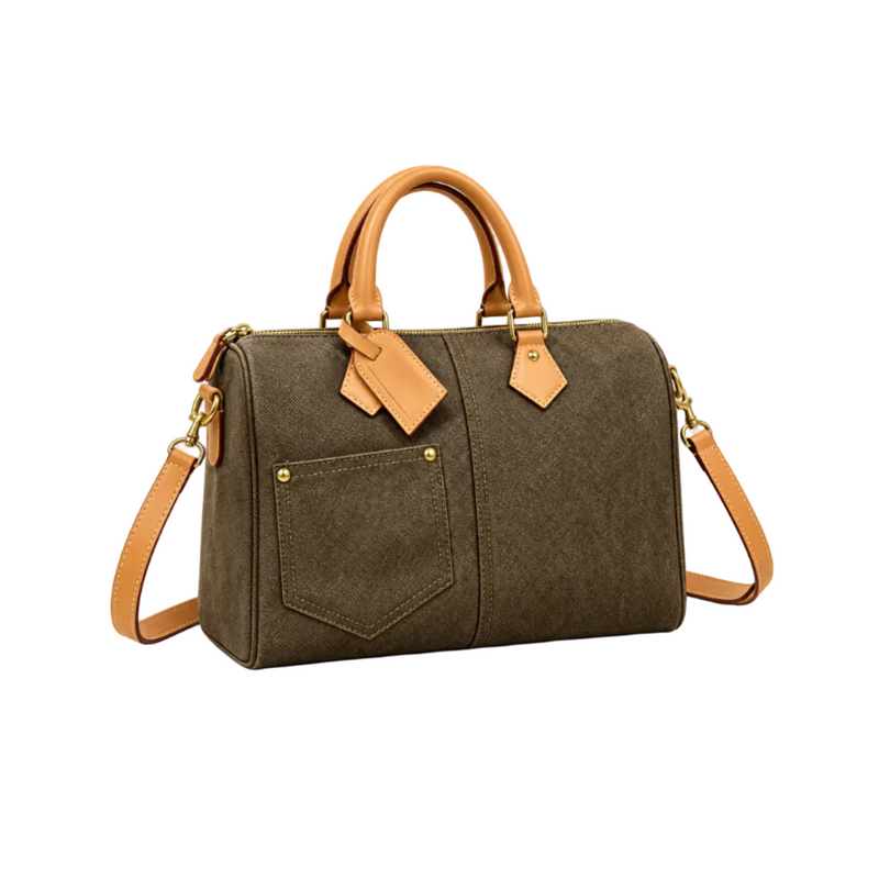Classic Olive Leather And Canvas Bag-1