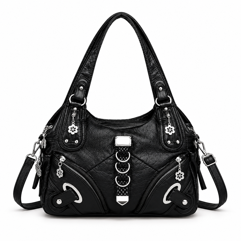 Black Crossbody Bag With Silver Accents-4
