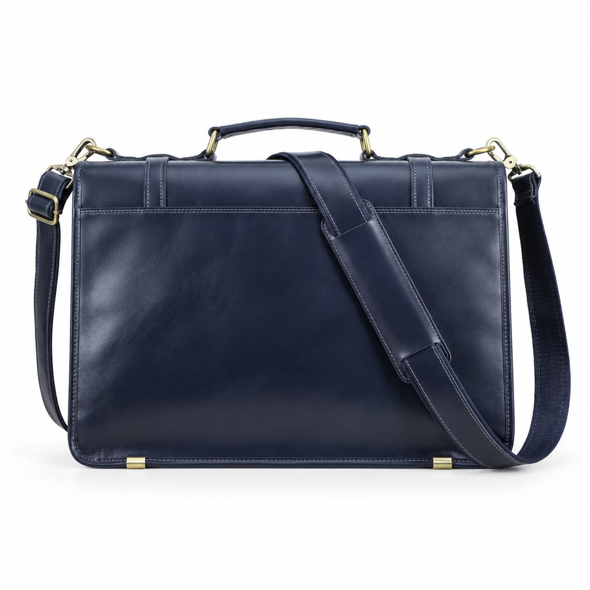 Classic Navy Leather Briefcase Shoulder Bag-3