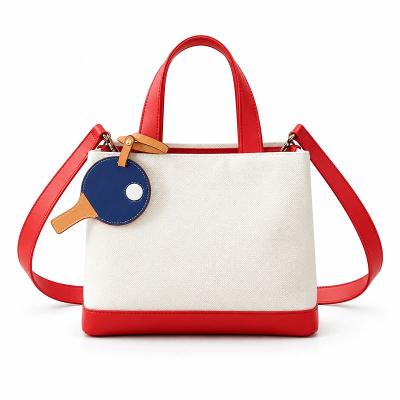 Ivory Canvas Tote With Red Leather-4