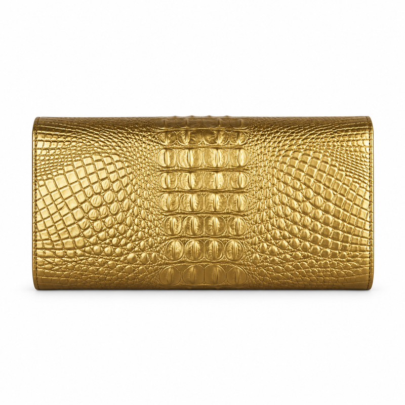 Metallic Gold Crocodile Embossed Evening Clutch-2