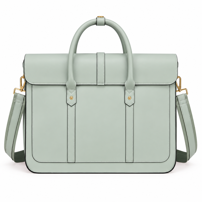 Sage Green Bow Leather Laptop Bag-2