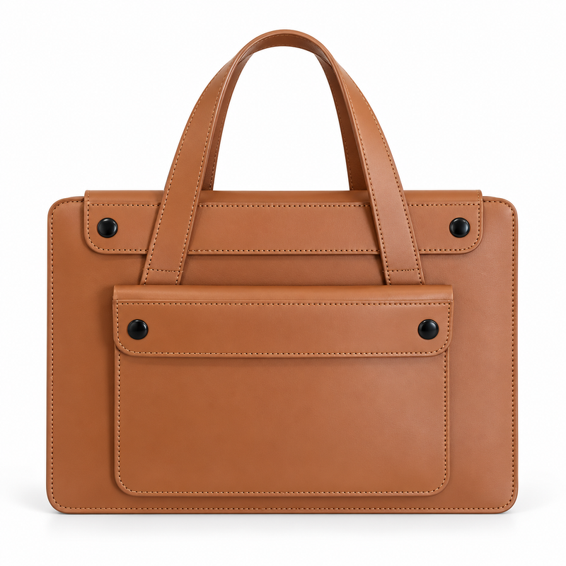 Camel Leather Laptop Bag With Handles-4