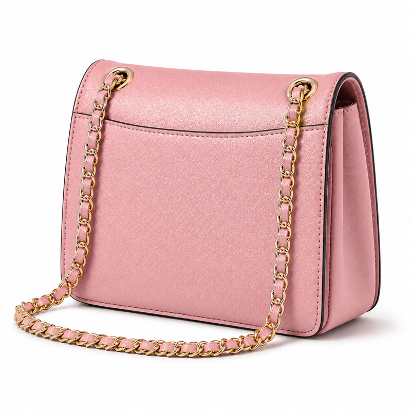 Blush Pink Textured Chain Shoulder Bag-3