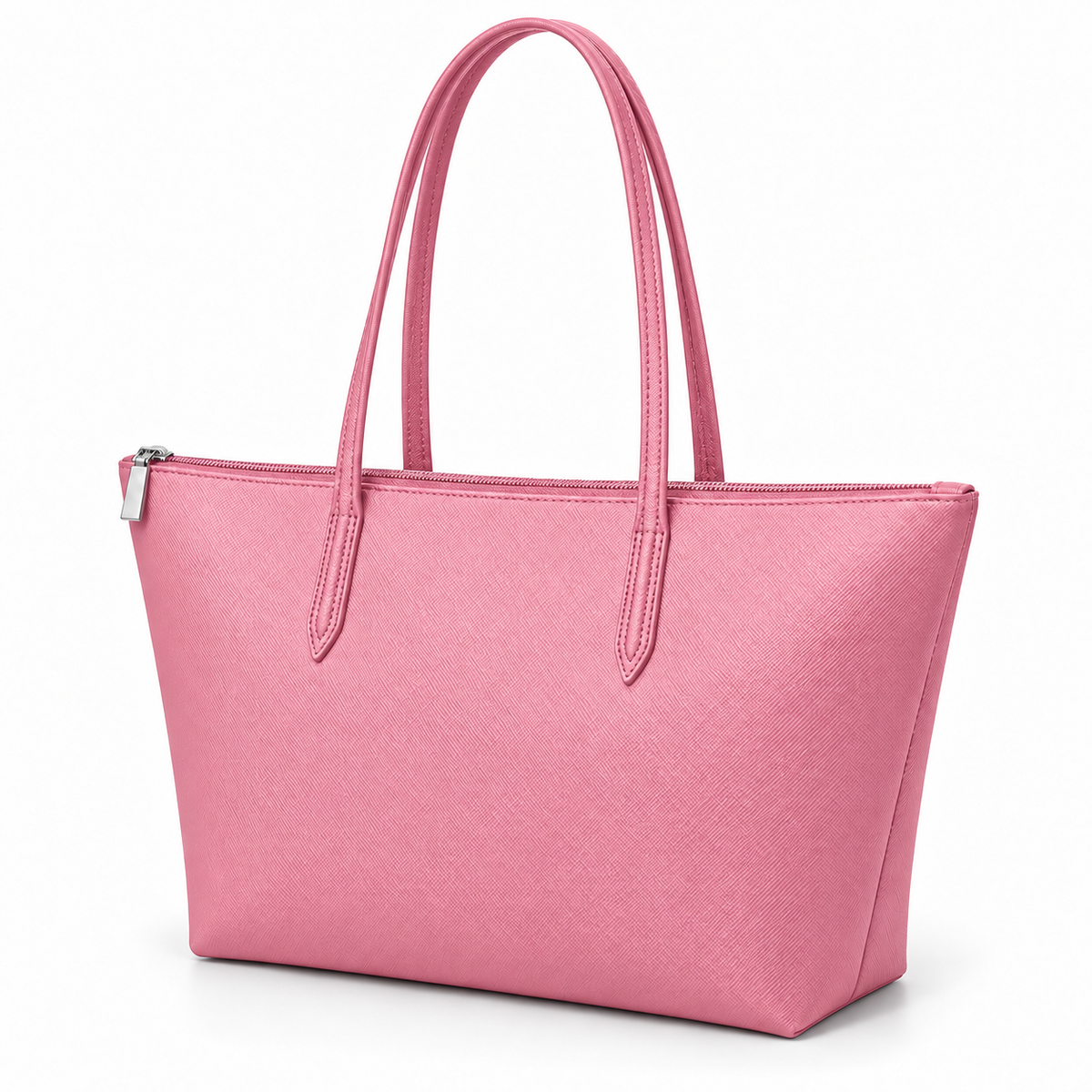 Pink Leather And Canvas Tote Bag-3