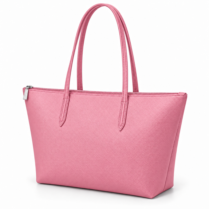 Pink Leather And Canvas Tote Bag-3