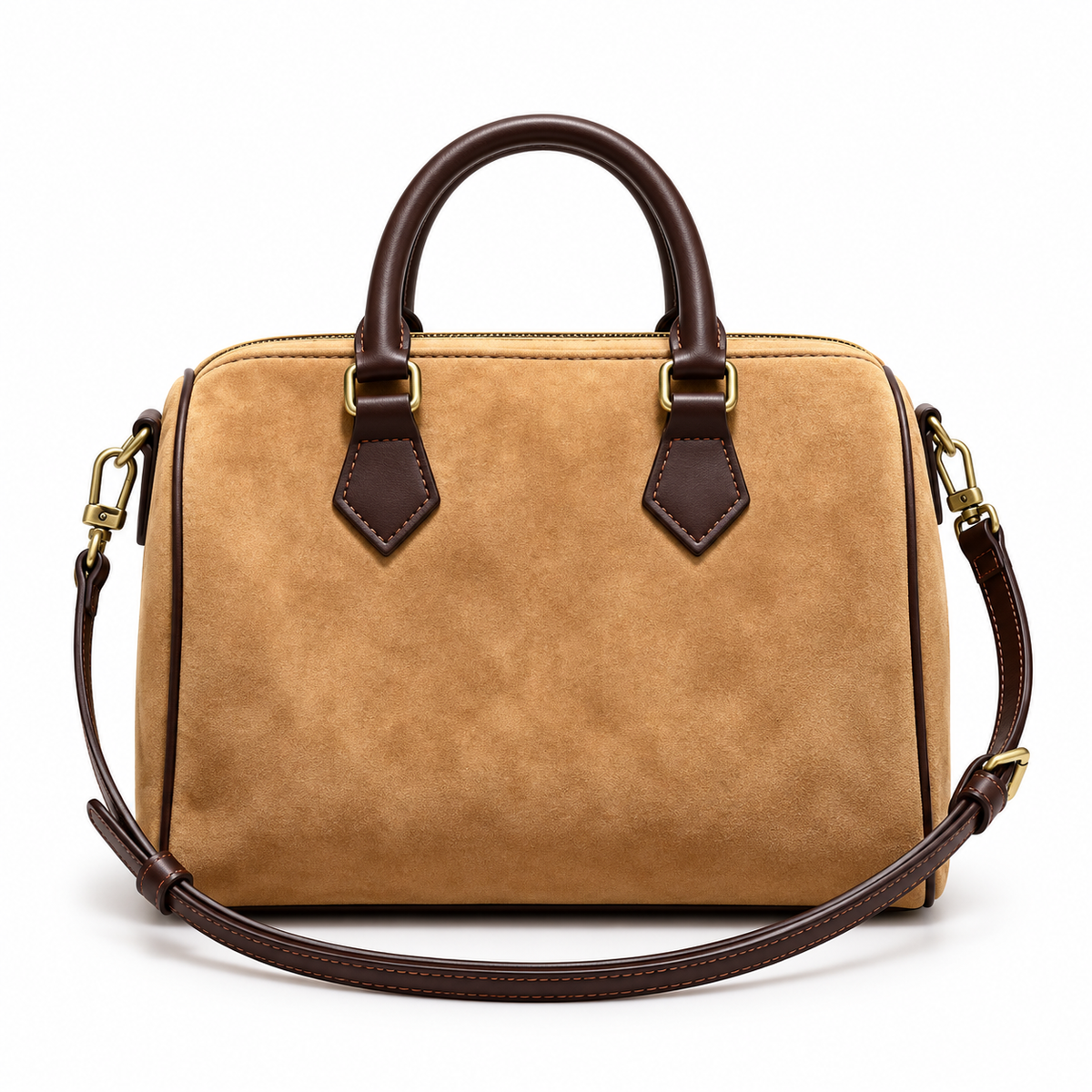 Classic Tan Leather And Canvas Handbag-3