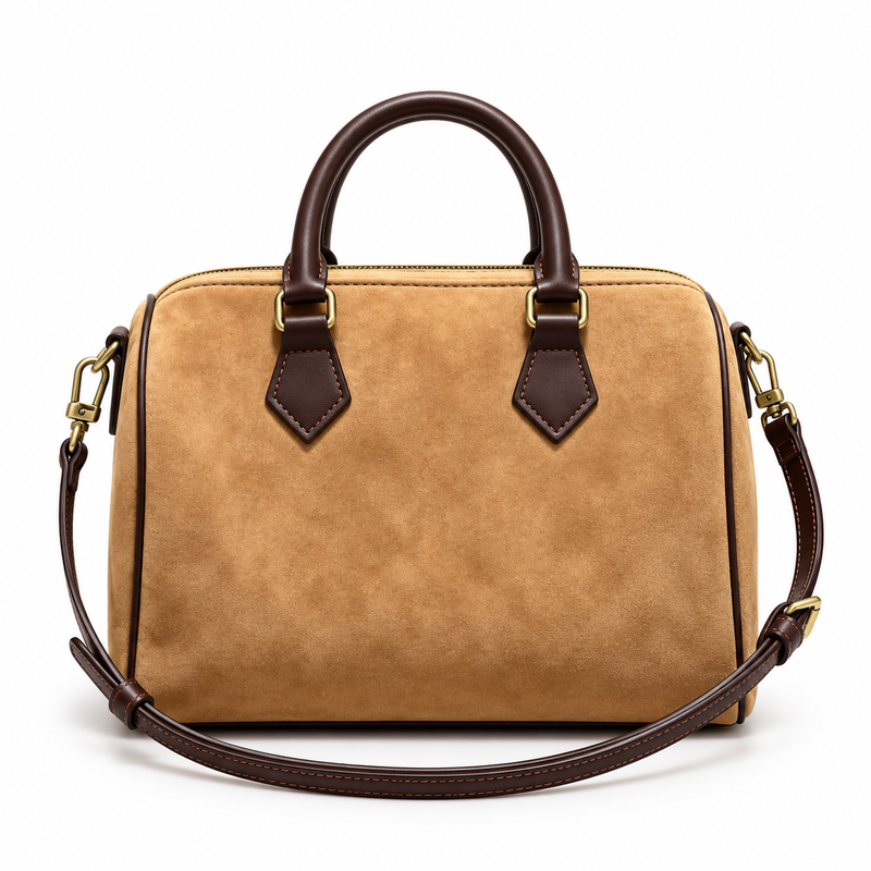 Classic Tan Leather And Canvas Handbag-3