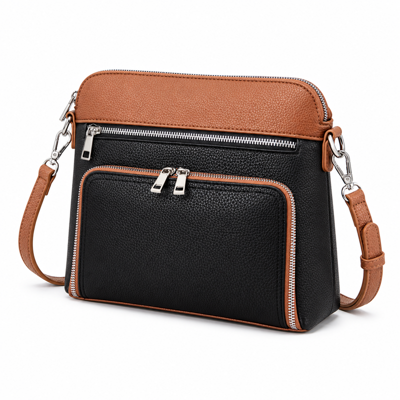 Black Crossbody Bag With Brown Trim-3