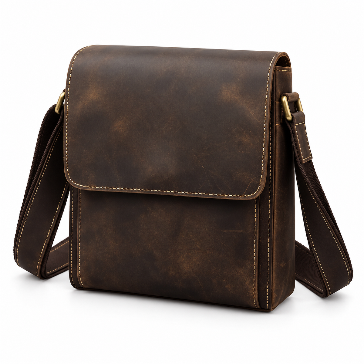 Vintage Brown Leather Crossbody Messenger Bag-4
