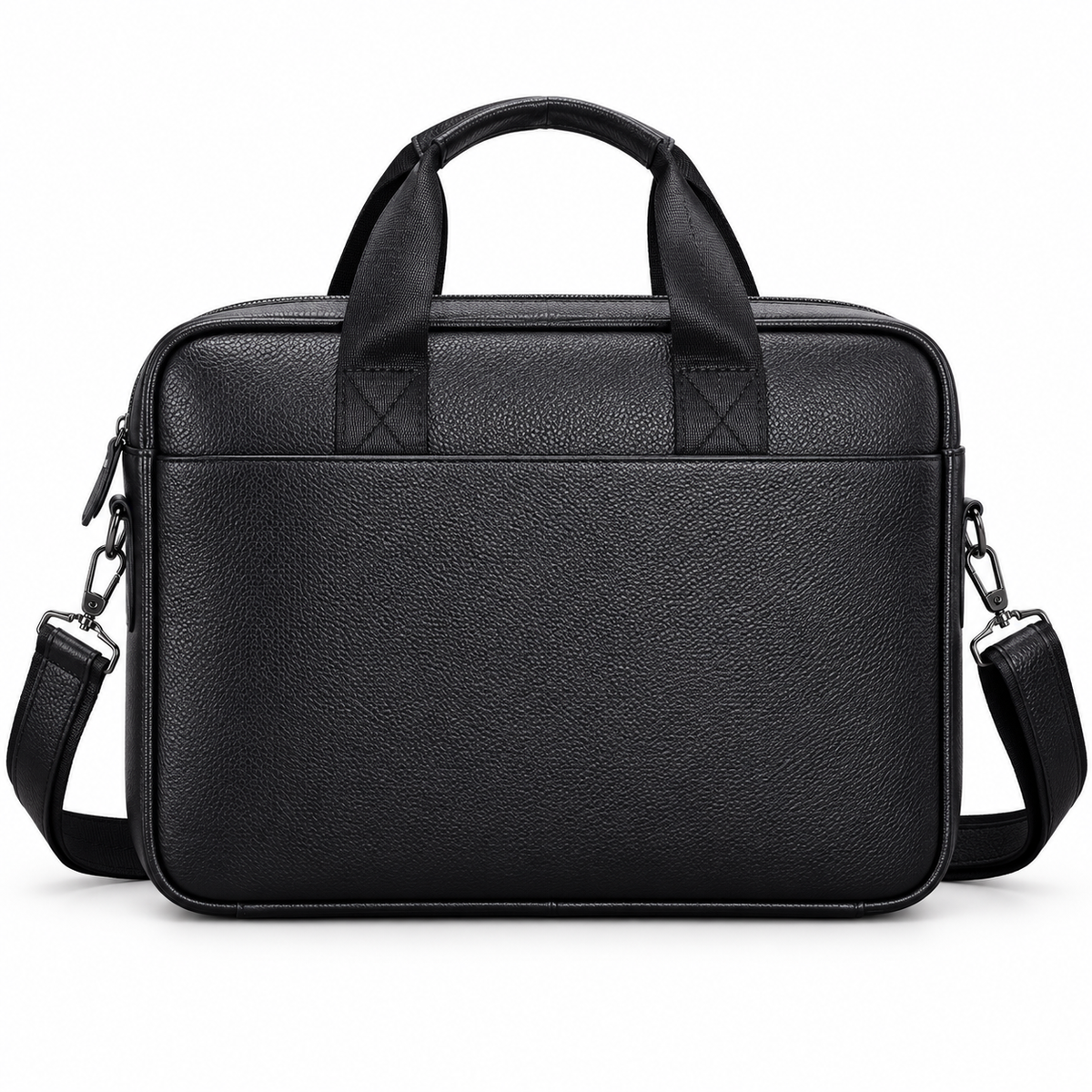 Classic Black Leather Briefcase With Strap-2