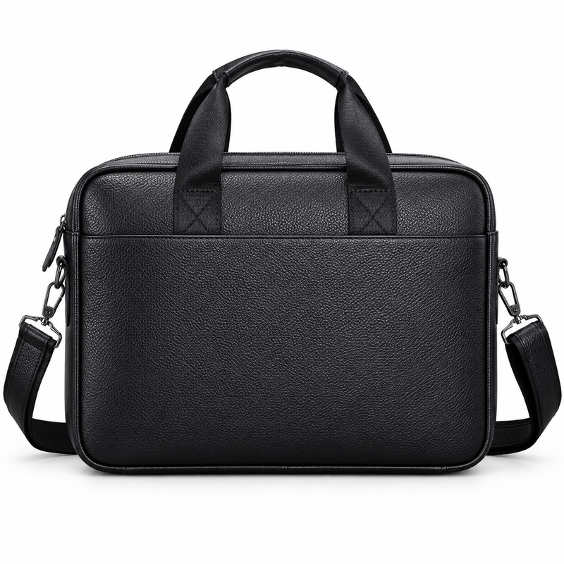 Classic Black Leather Briefcase With Strap-2