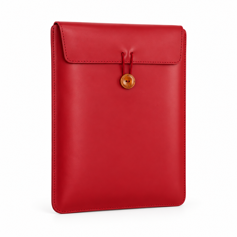 Red Leather Laptop Bag With Button-1