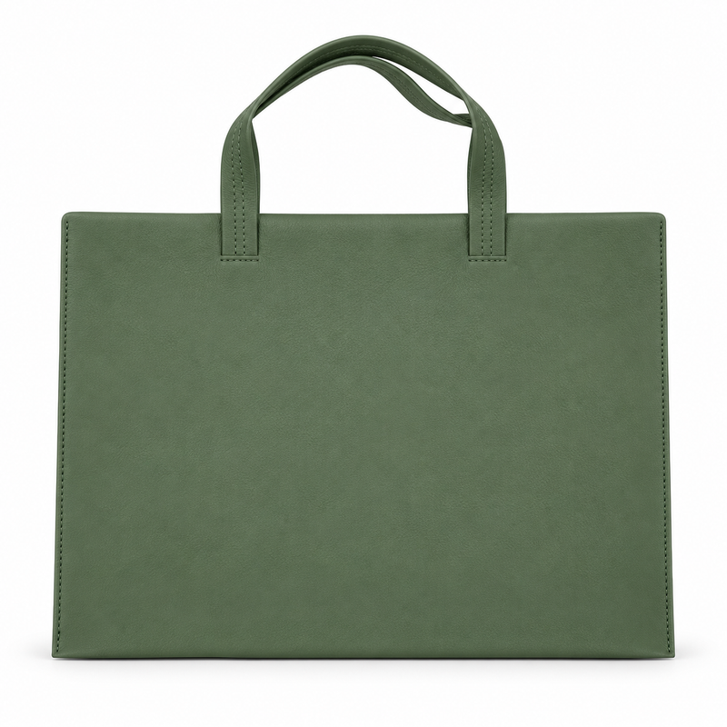 Olive Green Leather Laptop Tote Bag-3