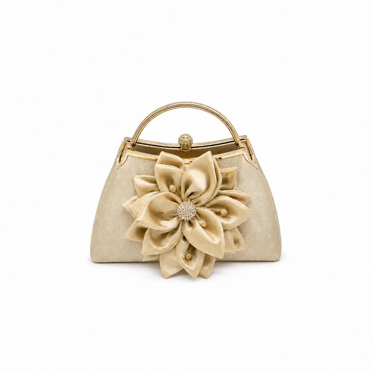 Champagne Floral Clutch with Rhinestone Clasp-2