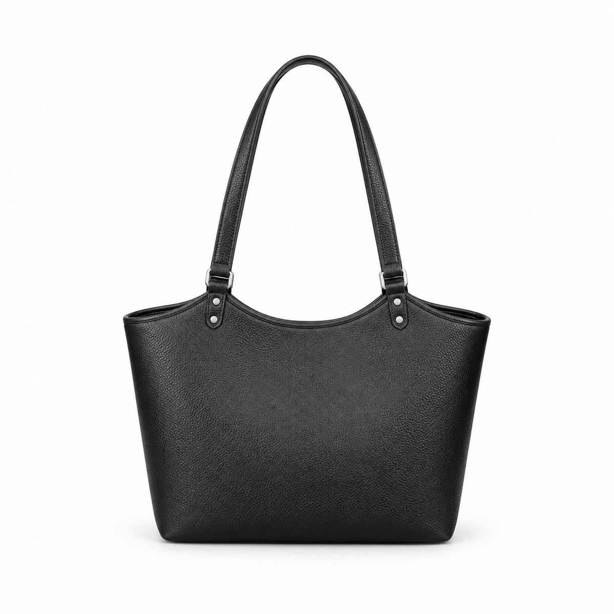 Elegant Black Textured Leather Shoulder Tote-3