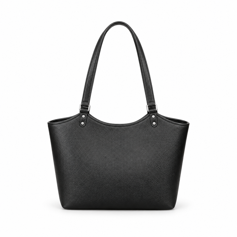 Elegant Black Textured Leather Shoulder Tote-3