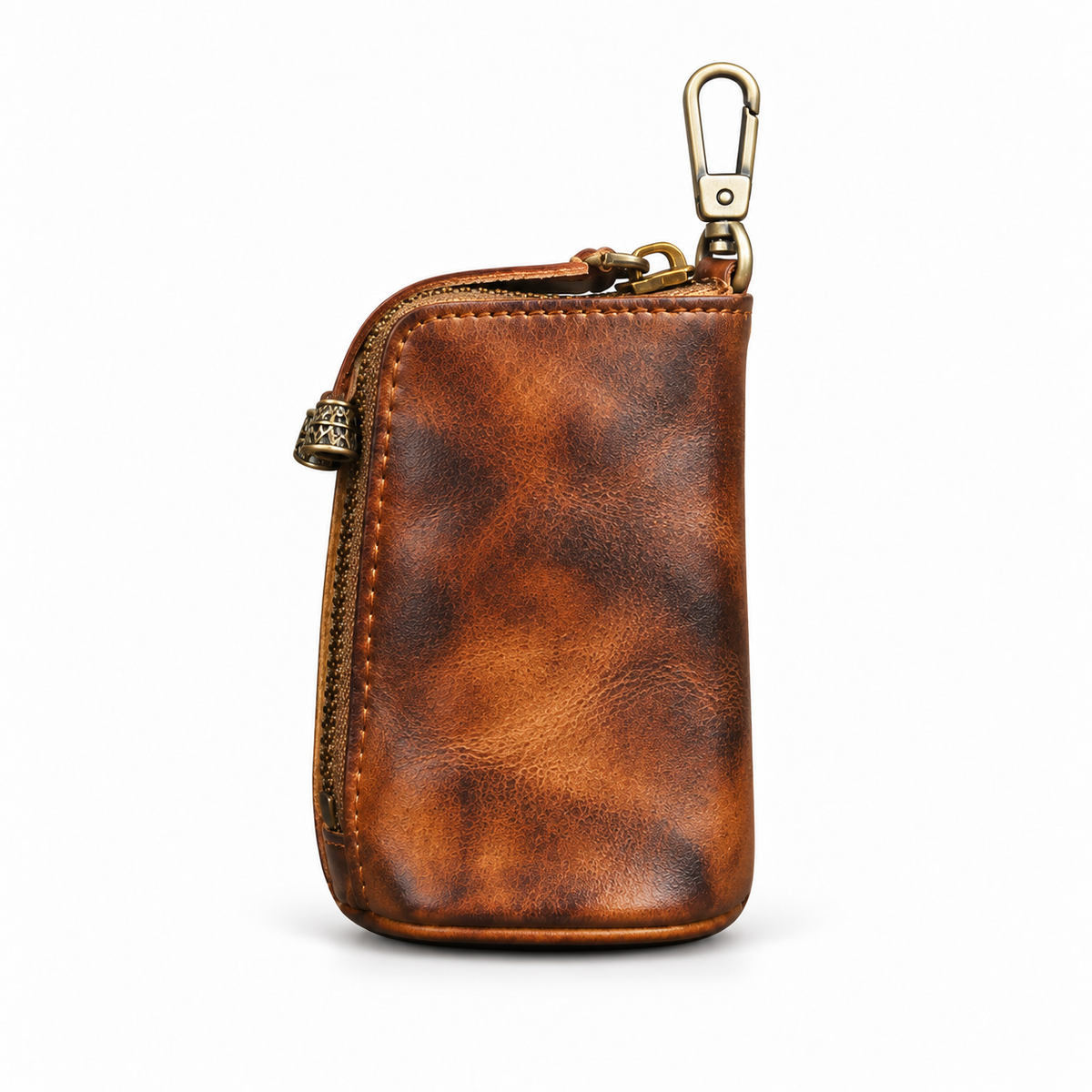 Vintage Distressed Leather Zipper Key Pouch-3