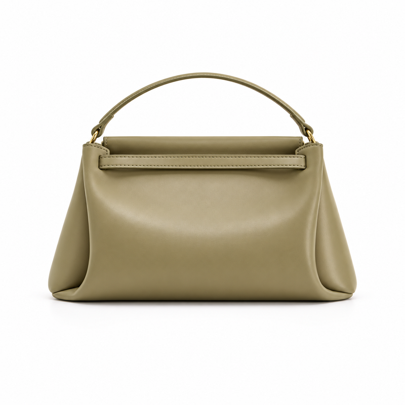 Elegant Olive Khaki Turnlock Satchel Bag-2