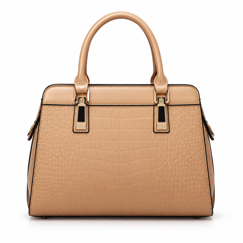 Elegant Camel Crocodile Embossed Structured Handbag-3
