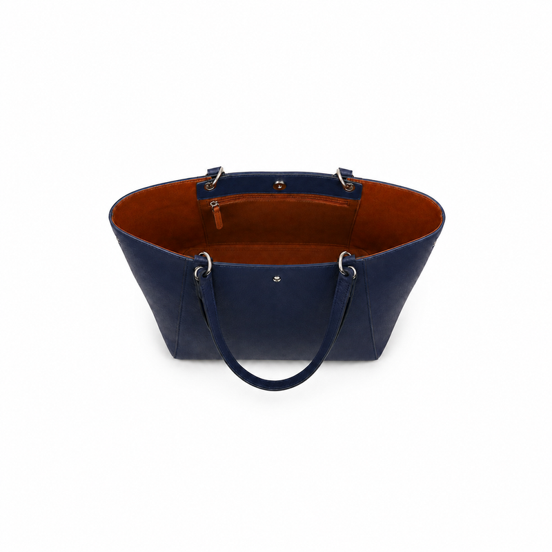 Navy Blue Structured Brown Interior Tote-3