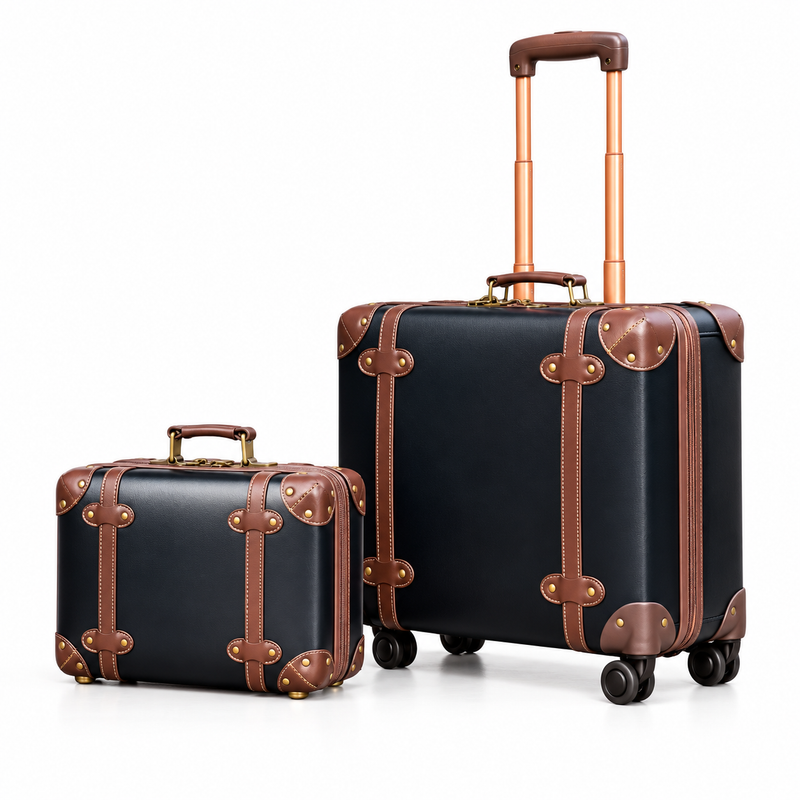 Vintage Black Brown Trim Luggage Set-3