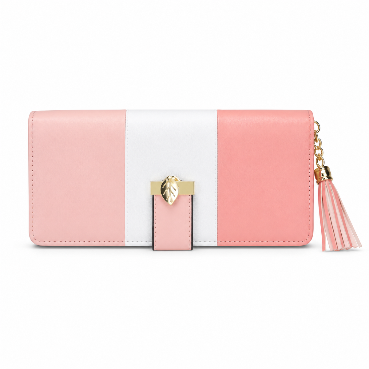 Pink Color Block Wallet With Tassel-4