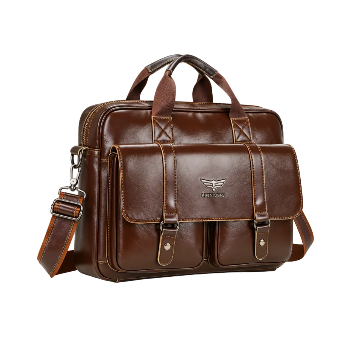 Classic Brown Leather Briefcase With Pockets-1