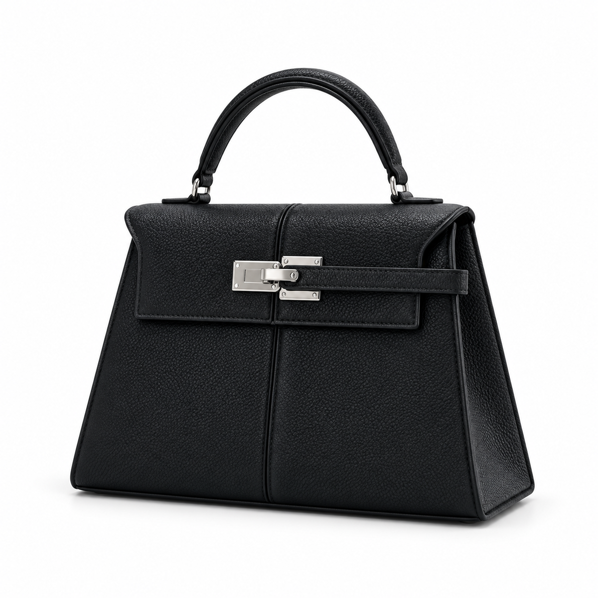 Classic Black Structured Leather Satchel Handbag-4
