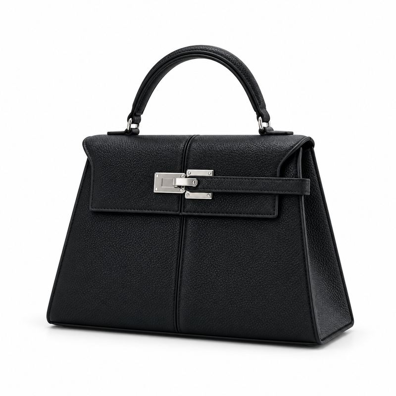 Classic Black Structured Leather Satchel Handbag-4