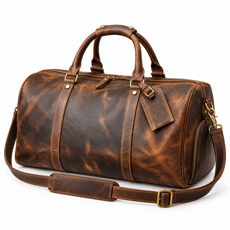 Vintage Brown Leather Travel Duffel Bag-3