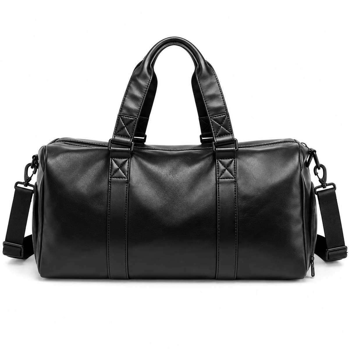 Classic Black Leather Travel Duffel Bag-2