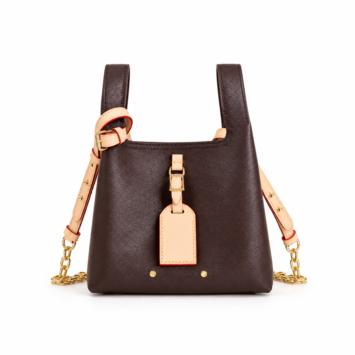Brown Tote Crossbody Bag With Contrast Strap-4