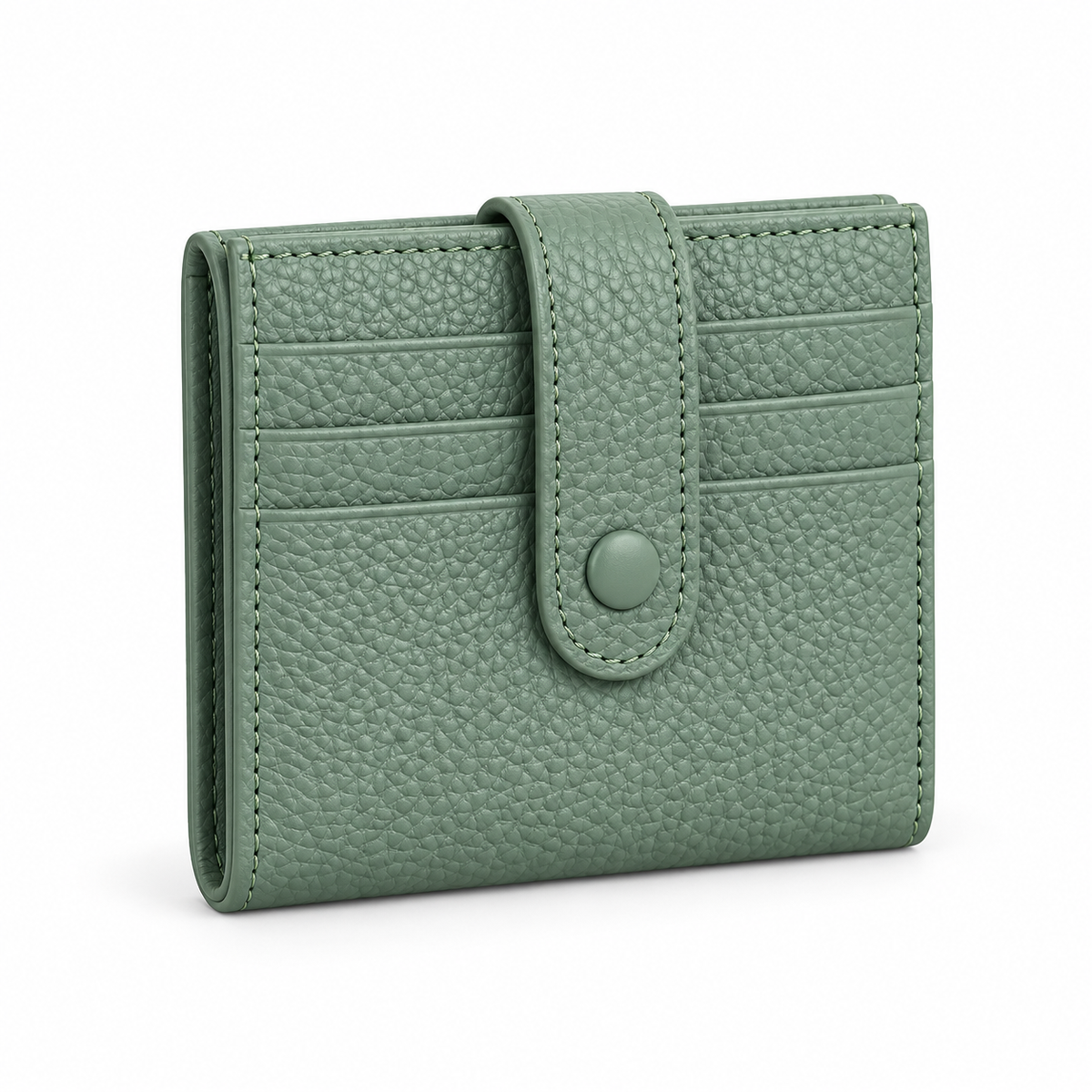 Sage Green Textured Snap Cardholder Wallet-1